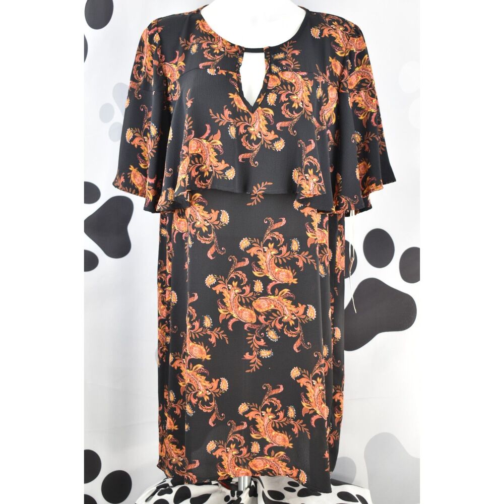 Uncle Frank NWT Shortsleeve Keyhole Neck Paisley Print Mini Dress Black Size L